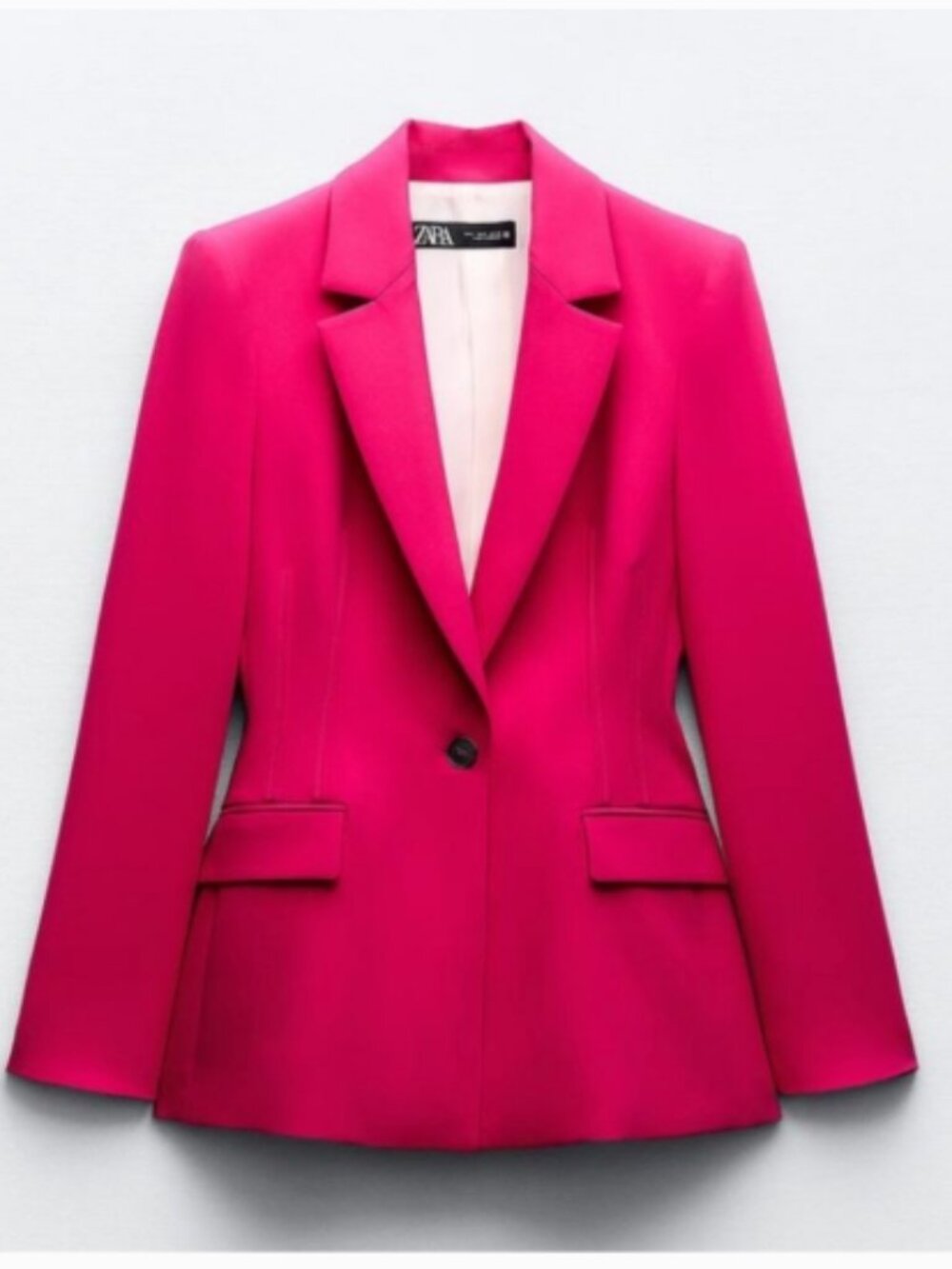 Zara Topstiched Fitted Blazer Fuchsia Women's XL